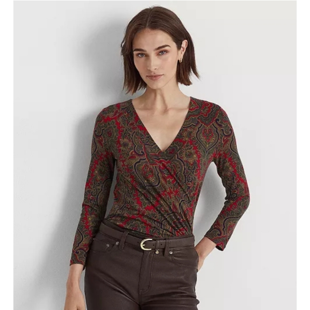 Ralph Lauren Paisley Surplice Wrap Blouse Sz L
